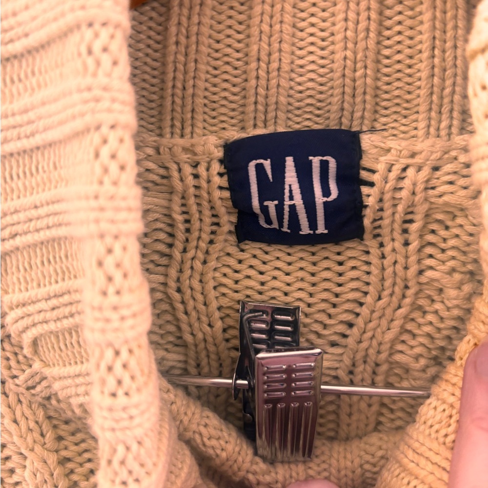 GAP 100% cotton chunky Women's Cream Cable Knit Turtleneck Sweater - Picture 3 of 5